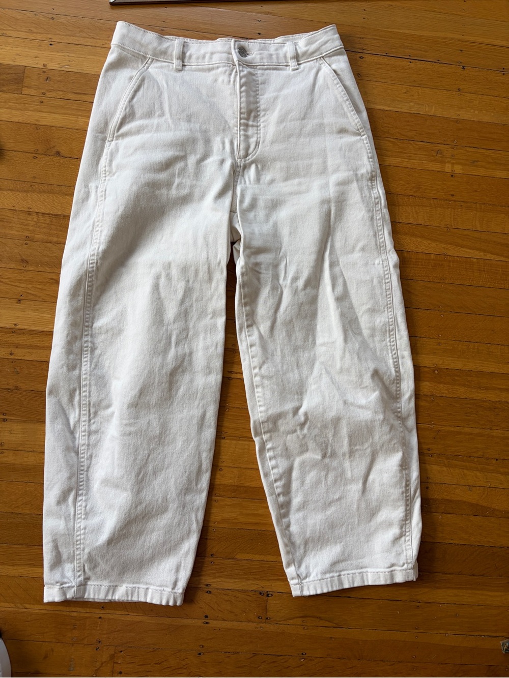 Everlane white barrel leg jeans oversized baggy 10 10R carpenter pockets minimal
